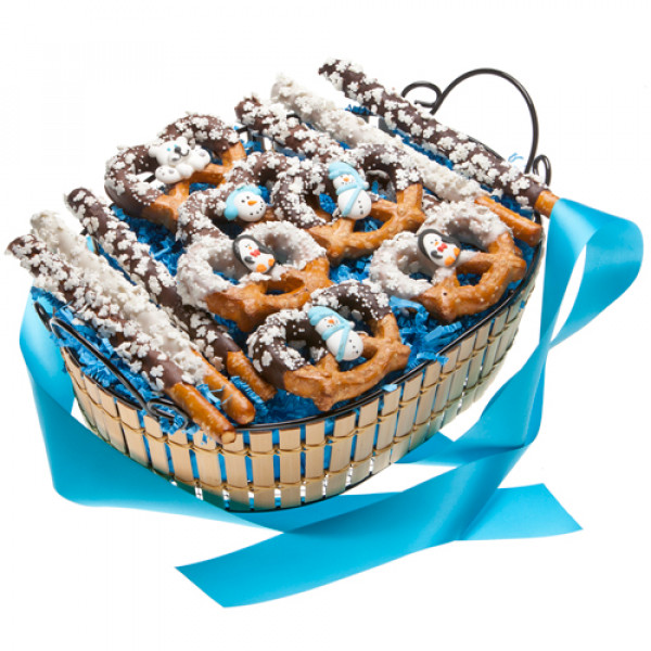 Canasta de regalo de pretzel de invierno