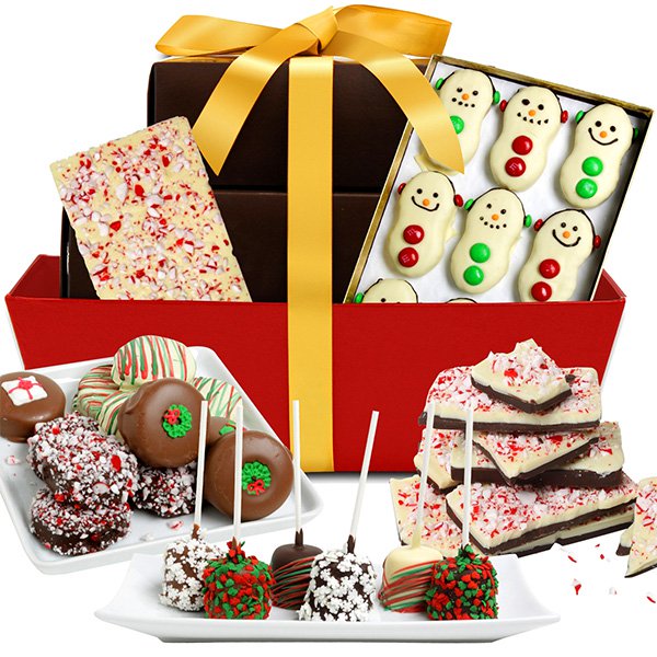 Torre de regalos cubiertos de chocolate belga