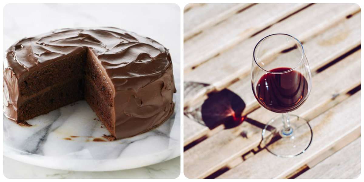 Pastel de chocolate del diablo y mezclas rojas