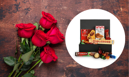 flowers with giftbasket