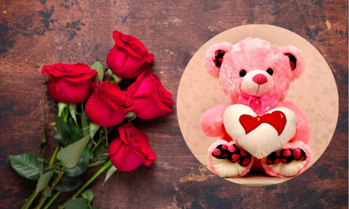 flowers with teddy bear