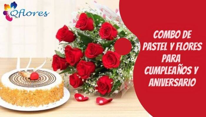 Combo delicioso pastel y hermosas flores para cumpleaños y aniversario