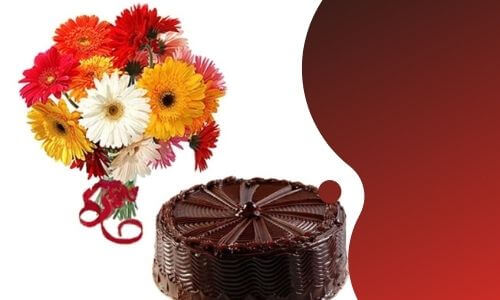 gerbera flowers with chocolate cake