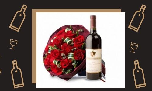 red wine with red roses