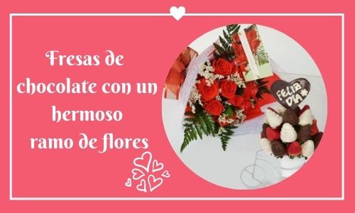 chocolate covered strewberry and flower bouquet