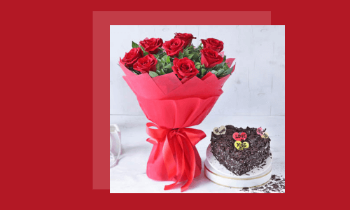 Hermoso ramo de flores con pastel