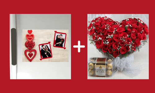 Arreglo de amor en forma de corazón con regalos personalizados