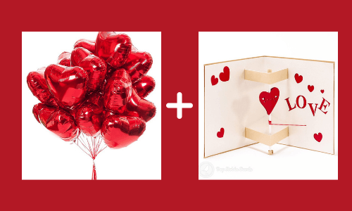 Tarjeta romántica y globos te amo