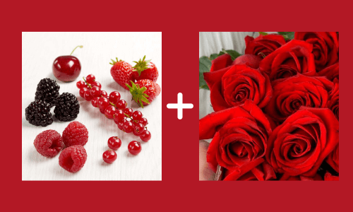 Frutas rojas especiales con flores rojas
