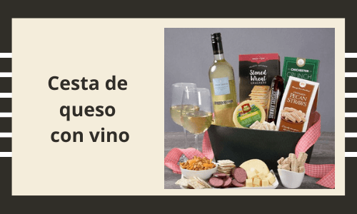 Cesta de queso con vino de San Valentín
