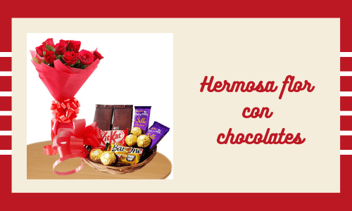 Hermosa flor con chocolates