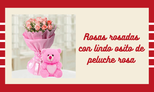 Rosas rosadas con lindo osito de peluche rosa