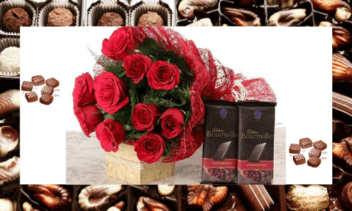 Combinación de flores y chocolate