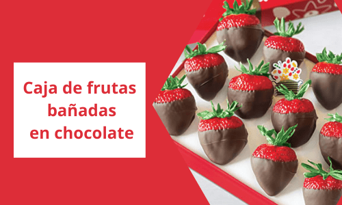Caja de frutas bañadas en chocolate