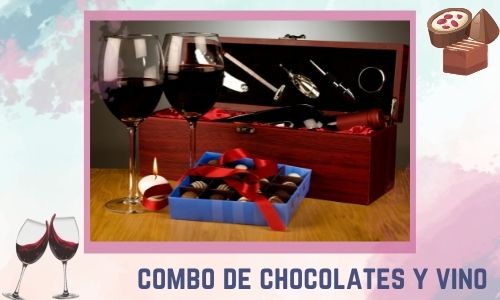 combo de chocolates y vino