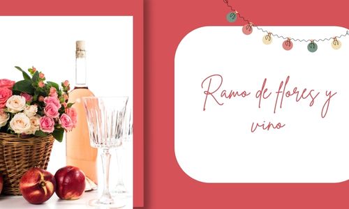 Ramo de flores y vino