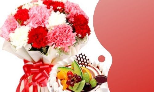 carnations with fruit cake