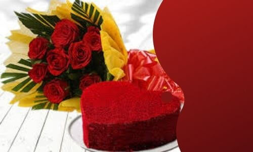 red rose with red elvet cake