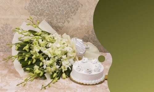 white orchids with vanilla cake